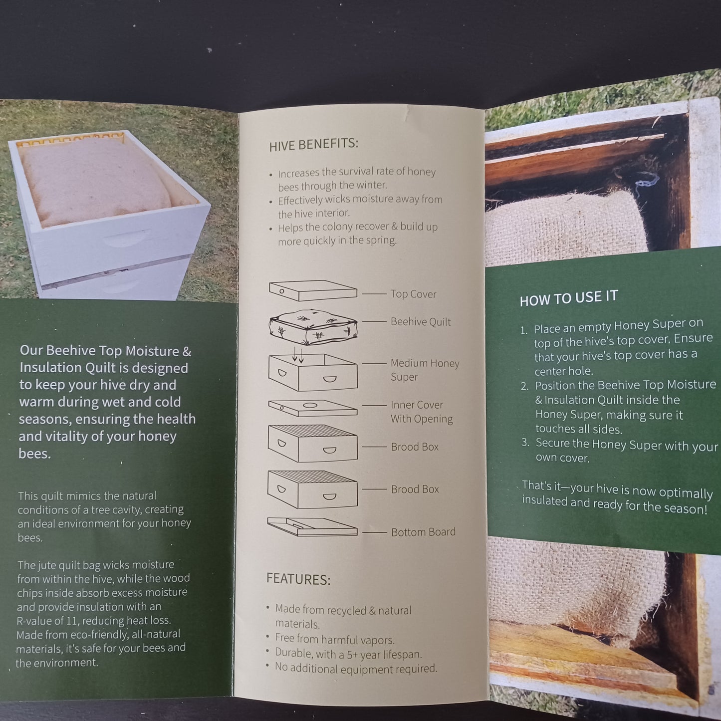 Guide for using  Beehive Top Moisture & Insulation Quilt